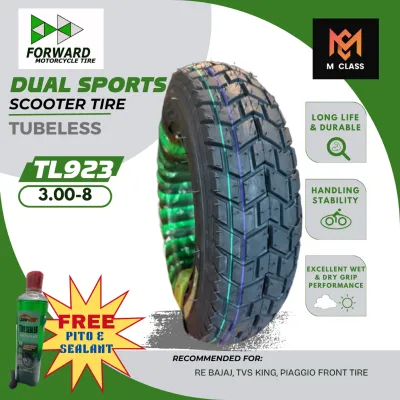 FORWARD R8 TL923 DUAL SPORTS TUBELESS TIRE FOR RE BAJAJ TVS KING PIAGGIO - 3.50-8