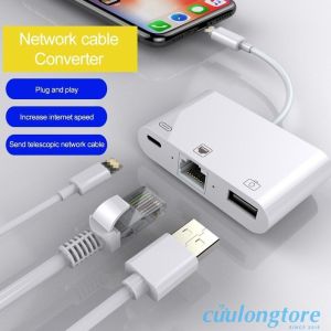 Bộ Cáp Đầu Chuyển Lighting Ra Cổng Lan RJ45 USB Sạc 3 trong 1 OTG kết nối internet đọc dữ liệu từ USB kết nối ngoại vi cho ip CuuLongstore