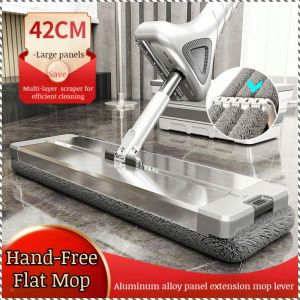 Floor Mop with Scraper Household Mop Aluminum Alloy Flat Plate Wet Dry Hair and Water Absorption