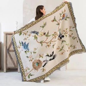 【Super low price】Winter Tapestry Drop shipModern Simple Sofa Blanket for Sofa Nordic Flower And Bird Knitted Throw Blanket for Bed Bedspread