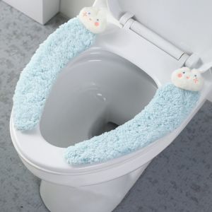 DIXRY Adhesive Lamb Fleece Toilet Mat Comfortable Thickened Adhesive Toilet Mat Cute Soft Cartoon Rabbit Toilet Mat Home Use