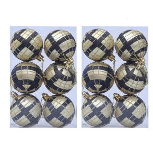 2 Boxes Tartan Ball Christmas Ornament 6cm Plastic Hanging Decorations For Tree Window Party Holiday Decoration
