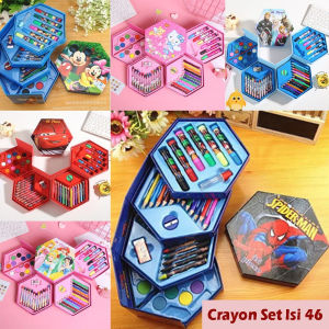 pensil warna lengkap - Crayon Set 46 Pcs Crayon Oil Paste Alat Mewarnai Alat Melukis