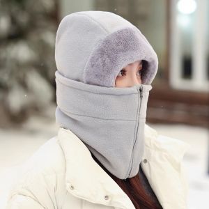 SHUSHABA Thickened Winter Balaclavas Cap Furry Windproof Pullover Cap Fashion Zipper Plush Neckerchief Men