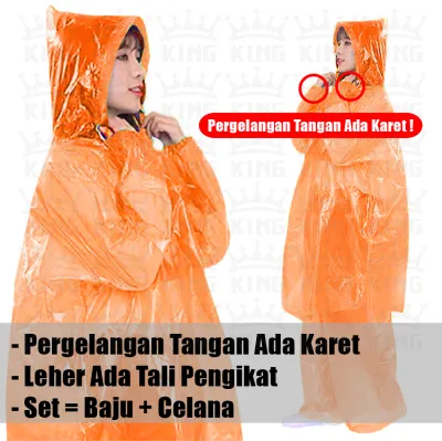 Jas Hujan Plastik Baju & Celana - Setelan (SET BAJU + CELANA) - Lengan Panjang Karet - Warna Premium