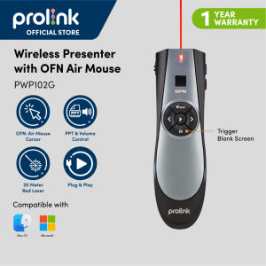 [OFN Air Mouse Cursor] Prolink PWP102G Wireless Presenter with OFN Air Mouse / Wireless presentation Remote with Red Laser Pointer/ PPT click