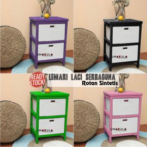 Lemari Rak Rotan Sintetis 5 Laci Buffet Bufet Meja TV Ruang Tamu Serbaguna Estetik Minimalis Terbaru