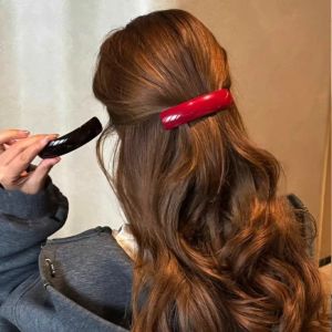LIGHTER Red Acetate Hair Clip French Style Sweet Ponytail Clip Simple Temperament Barrettes Woman