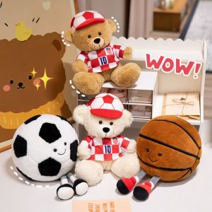 XUECHUANGYING PP Cotton Football Basketball Plush Doll Soft Fluffy Sports Theme Stuffed Toys Football Bear Toys Interactive Sportsman Bear Plush Toys Home Decor