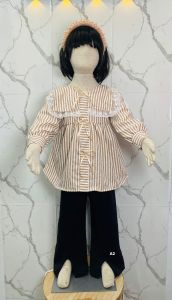 Setelan salur nisa renda crinkle anak perempuan usia 3 - 12 tahun / set pita kombinasi celana knit cutbray terbaru - COD