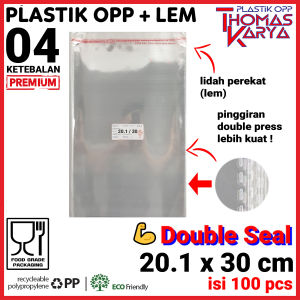 Plastik OPP Lem 20x30 DOUBLE SEAL isi 100 Kantong Bening Kemasdan Hijab Jilbab Kerudung