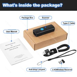 Wireless Barcode Scanner 1D 2D Handheld Portable Mini Wired USB 2.4G Wireless Bluetooth QR Reader Support Mobile Phone iPad