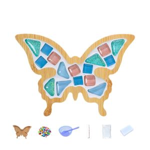 LIEYH Mixed Color DIY Mosaic Coaster Glass Mosaic Bamboo Coaster Making Kit Creative Non-Slip Handmade Drinkware Tray Party Decor