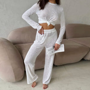2026 New Years Knitted Suit Home Clothes Long Sleeve Loose Simple Style Pajamas 2 Set