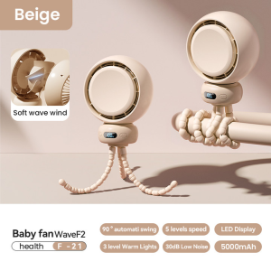MAXAWEI F21 Stroller fan Rechargeable Electric Clip fan protable auto Swing Bladeless Turbo Octopus Baby Fan 5 Gears Strong wind desk fan with 3 levels warm light