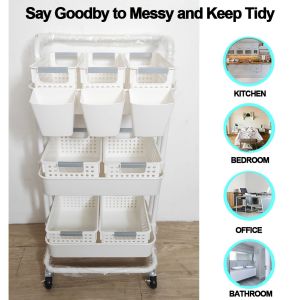 3 Tier Trolley Rack Kitchen Storage Rack Multipurpose Push Cart Bedroom Organizer Snack Storage Rack Baby Product Rack Cart Shelving Utility Cart