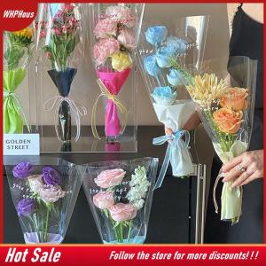 【COD】🔥🔥🔥 50Pcs Single Rose Sleeves Flower Wrapping Bag Bouquet Packaging Bags Clear Cellophane Floral Wrappers For Valentines Day