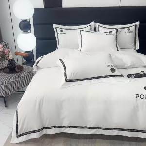 Light Luxury Simple Brushed Cotton Four-Piece Set Washed Cotton High-End Embroidered Duvet Cover Bed Sheet Three-Piece Set Bed Skirt Bedding LZD