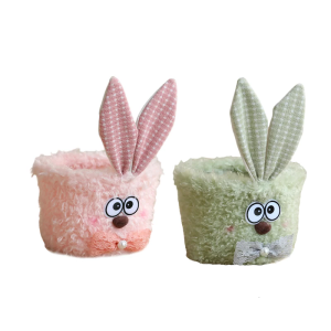 Bunnies Easters Buckets with Long Plush Ear Easters Eggs Hunting Baskets Easters Party Decors Candy Bowl Easters Basket
