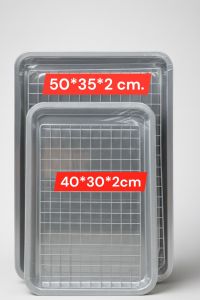 ถาดเหลี่ยม +ตะแกรง ถาดเสตนเลส ถาดใส่อาหาร ถาดใส่ขนม ถาด เสิร์ฟ ถาดรองของทอด40*30*2cm.