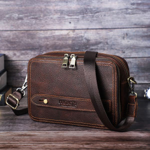 CONTACTS Genuine Leather Vintage Men Mini Shoulder Bags Crossbody Bags Clutch Small Handbag Male Messenger Bag