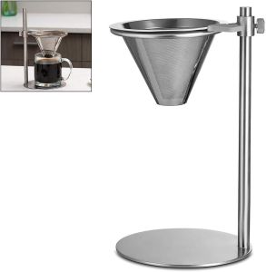 Stainless Steel Adjustable Pour Over Coffee Maker Adjustable Stand Double Layer Filter Freestanding Drip Cone Brewer and Stand Make Coffee Directly into Mug Cup or