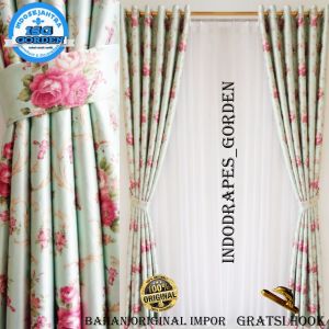 Gorden Pintu dan Jendela Ruang Tamu Mewah Blackout Import Shabby Chic Hijau Ungu Pink Bolak Balik