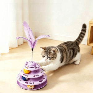 GJ56 Multi Layer Cat Track Ball Toy Anti Slip Base Rotating Ball Cat Turntable Toy Safe Track Design Interactive Cat Toy Kitten Entertainment