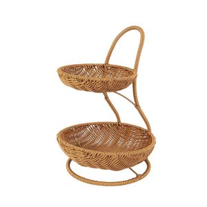 RANG Handwoven Fruit Basket 2 Layer Imitation Rattan Weaving Storage Basket  Decorative Standing Tray Home Kitchen