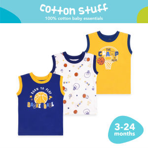 Cotton Stuff Play All Day Collection Baby Muscle Shirt for Boys 100% Cotton Infant Newborn Clothes 3pcs (3-24 Months)