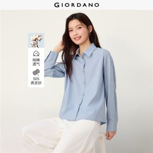 Giordano Beau Monde Women 100% cotton high-low hem long sleeve shirt Free Shipping 13346865