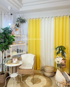 NEW!! NON BLOCKOUT Korean Curtains Bloom Floral Print + Egg Yellow Plain Soft Fresh Modern Minimalist Home Window 10 Ring Curtains 5-8FT