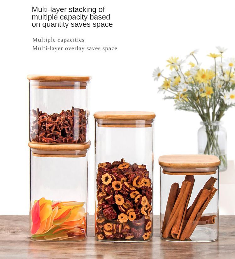 Barattolo di vetro quadrato D05 con coperchio ermetico in bambù, vaso di conservazione per alimenti secchi da cucina Botol Balang Kaca Kedap Udara
_voghion.com