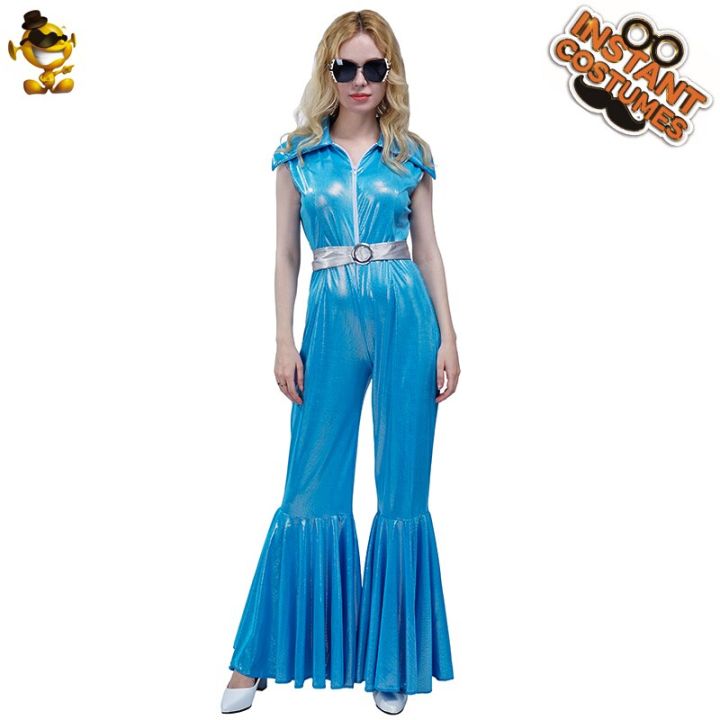 Adult Ladies 60s 70s 80s Fancy Dress Jumpsuit Costume Retro Disco