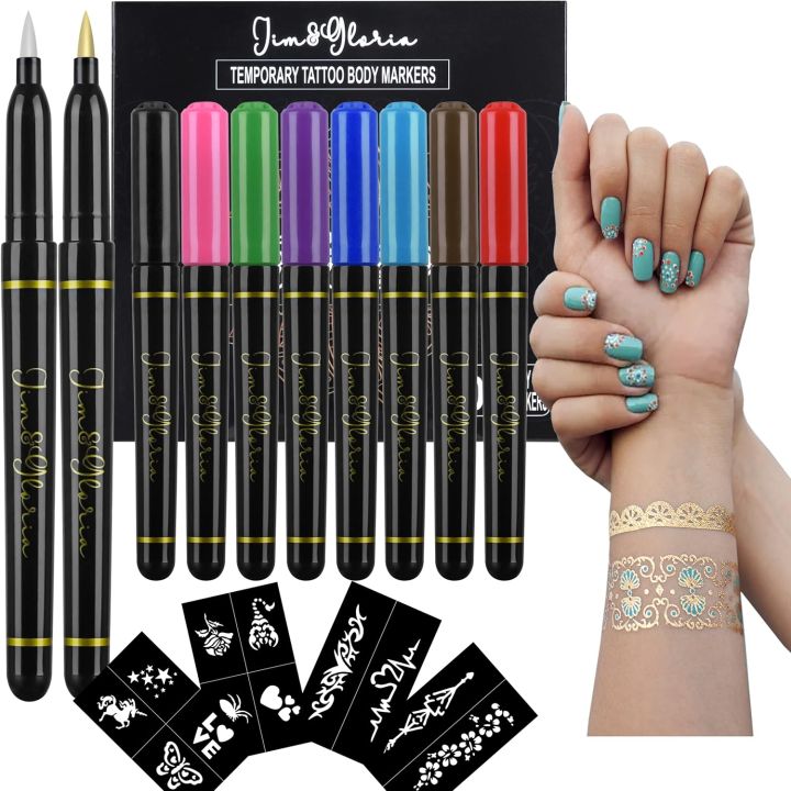 Jim&Gloria Skin Markers Temporary Tattoo Pen 10 Colors With Gold