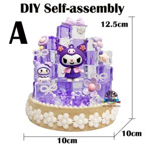 Sanrio Character My Melody Kuromi DIY Self Assembly Ice Castle Lamp Table Melody Kuromi Shaped Night Light