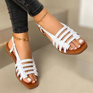 Free Shipping New Plus-Size Hollow-Out Flat Sandals With A Square Toe Breathable Low Heel And A Single-Strap Design Available In Larger Sizes For Women