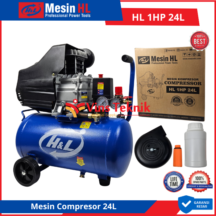 H&L HNL 1HP 24L OLI Mesin Kompresor Angin 1.125W Compressor Angin 1HP ...