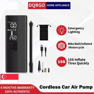 DQRGO [SG Stock] Portable Wireless Car Air Pump with LED Light 2000mAh Tyre Car Inflator Quick Mini Air Pump Digital/Meter Display Tire Pressure Detection for Bike Basketball Mot