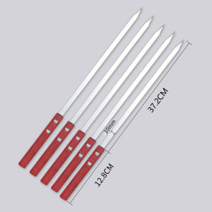 5Pcs BBQ Skewers with Wooden Handles Reusable Grill BBQ Barbecue Sticks
