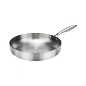 Heat Resistant Ergonomic Grip Fry Pan Stainless Steel Flat Bottom Uncoated Wok Cookware for Induction Cooker Use
