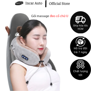 Gối Massage Vai Cổ Pin Sạc Chữ U Chất Liệu Gối Memory Foam Dùng Cho Xe Hơi Máy Bay Trong Nhà