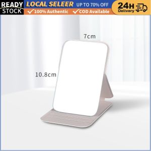 Mini Cosmetic Mirror Hand-held Desktop Stand Mirror PU Leather Pure Color Pocket Mirror for Travel Trip Home Dormitory
