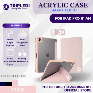 TRIPLEDI Case Acrylic Fold Y For iPad Pro 11 inch M4 2024 TD0201 Smart Folio Casing PU Leather Foldable Magnetic Soft TPU Flip Cover Akrilik Shockproof A2836 A2837 A3006
