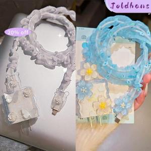 Joldhans Ins Flower Butterfly Charger Data Cable Winder Protective Cover Kits For IPhone 18W 20W Charger Case Anti-break Bites Wire Shell