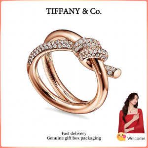 (New) Womens Fashion Rings Rose Gold Knot Series Diamond Double Row Ring Valentines Day holiday gifts