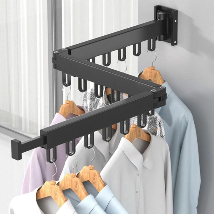 SDFBN Clothes Drying Rack Laundry Rack Black/white Single Pole Punch aving Retractable Wall Mounted Folding Clothes Hanger Laundry Drying Rack Clothes Rack Bedroom Organization