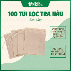 100 túi lọc trà cà phê thảo dược thực phẩm chất liệu giấy màu nâu dây rút dùng 1 lần an toàn thực phẩm Mixmore