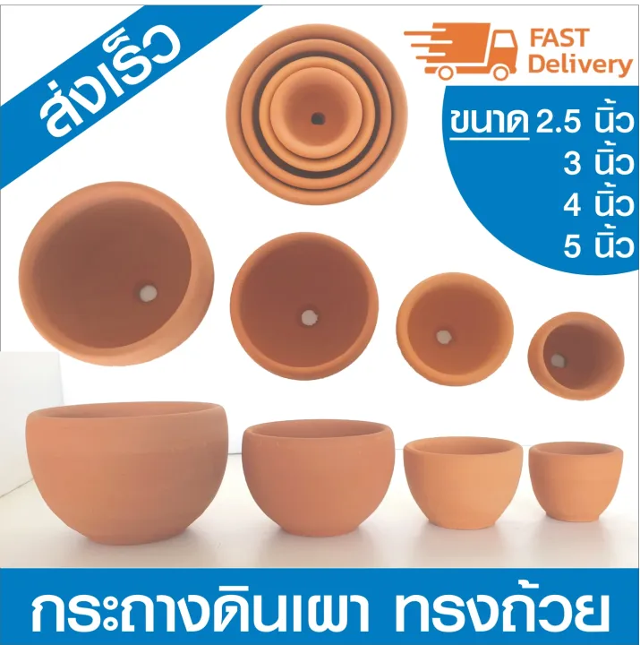 กระถางดินเผาทรงถ้วยแฮนด์เมด ขนาด 2.5-5 นิ้ว