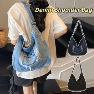 XEANG ความจุขนาดใหญ่ กระเป๋าสะพายผ้าเดนิม วินเทจ หลากหลาย กระเป๋าสะพาย ภาษาเกาหลี กระเป๋าหลายช่อง กระเป๋าสะพายข้าง ผู้หญิง